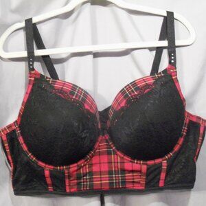 Torrid Black and Red Plaid Lace Bra